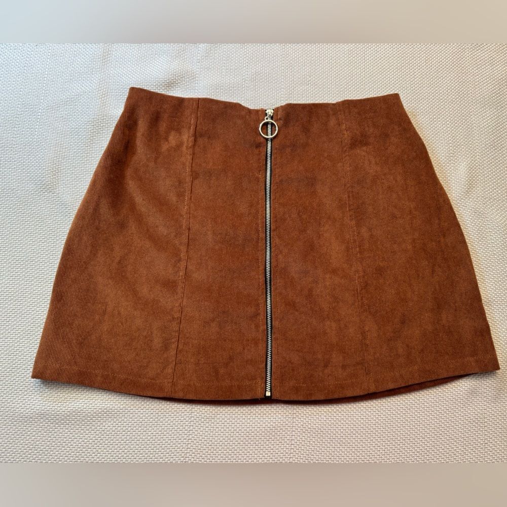 Popular basics juniors zip front brown corduroy mini skirt size XL